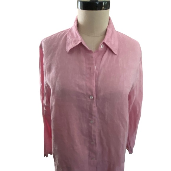 Real Clothes Saks Fifth Avenue Women’s Pink Long Sleeve Button Down Linen Shirt - Picture 2 of 5